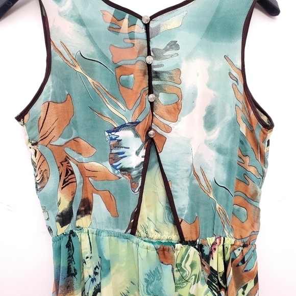 FUN & Flirt Women Sleeveless Green Dress Size Large Tropical Maxi Dress - Picture 9 of 15